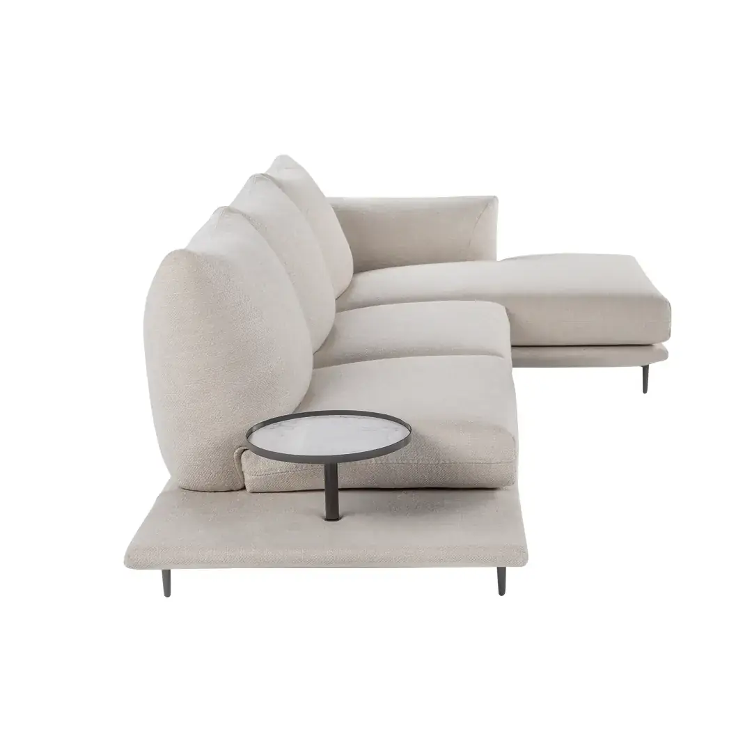 Helles modulares Sofa Dragees mit Chaiselongue und integriertem Beistelltisch