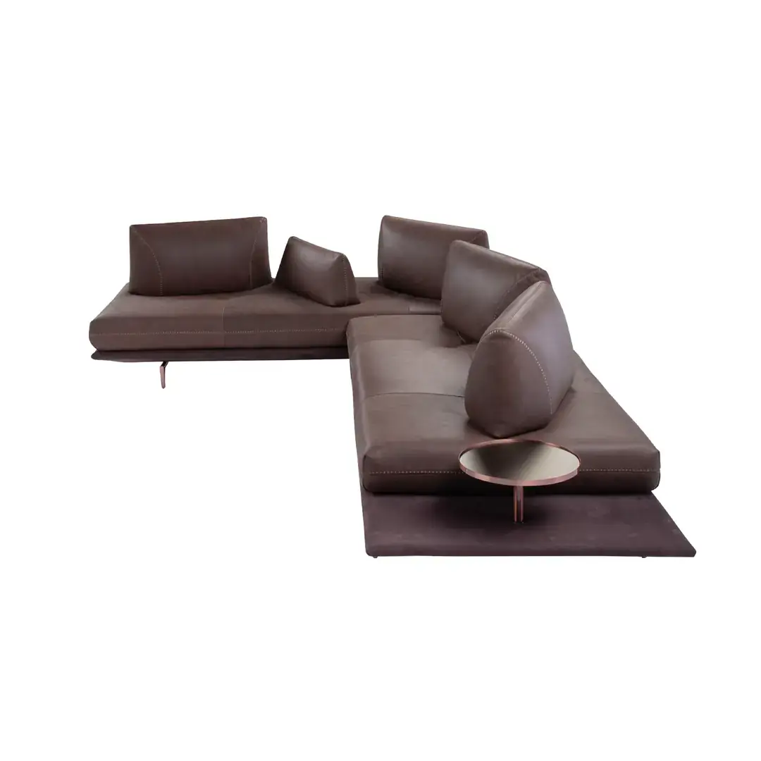 Dunkelbraunes modulares Sofa Gianduiotto mit seitlichem Tisch